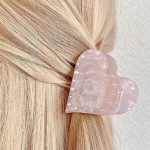 Pink marbled heart pearl mini claw clip measurement size acrylic hair claw