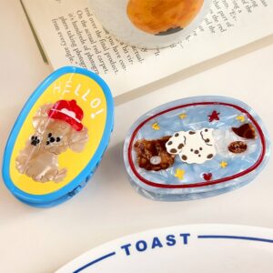 Cute cartoon dog printed glossy acetate oval shark claw clip kawaii hair accessory for girls daily styling