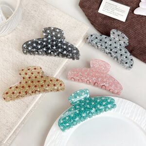 Y2K translucent glitter five-pointed star shark claw clips, 5 colors shiny acrylic back hair claw for teen girls party daily styling