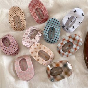 Mixed print oval acrylic duckbill hair clips, floral plaid polka dot bow design large back hair accessory for women