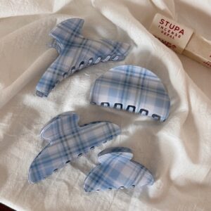 Blue white plaid glossy acrylic claw clips, cloud and shark jaw hair clips for women elegant daily hairstyle