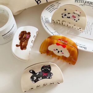 Cute cartoon puppy kitten acrylic hair claw clips 4 styles, 3D animal design sweet women hair accessory