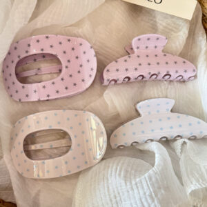 Pastel pink white star acrylic hair clips, flat barrette and shark claw clip set for women daily hairstyle