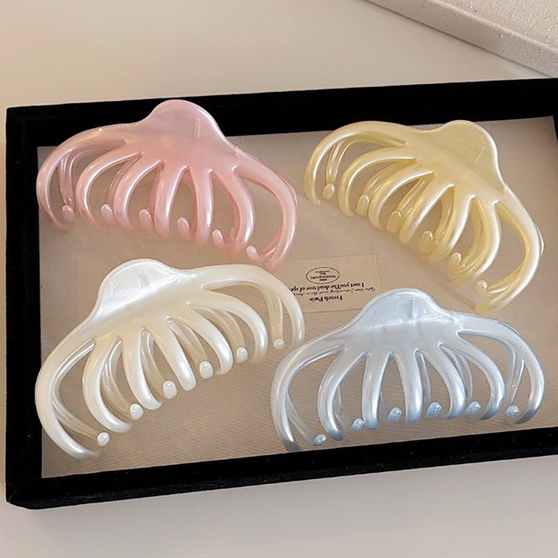 Pearl jelly multi-tooth large hair claw clips, muted pastel claw clips for thick daily hair