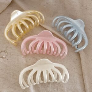 Pearl jelly multi-tooth large hair claw clips, muted pastel claw clips for thick daily hair