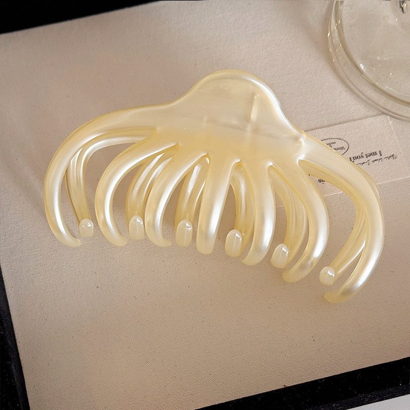 Cream pearl jelly oversized hair claw, heavy hair daily bun accessory