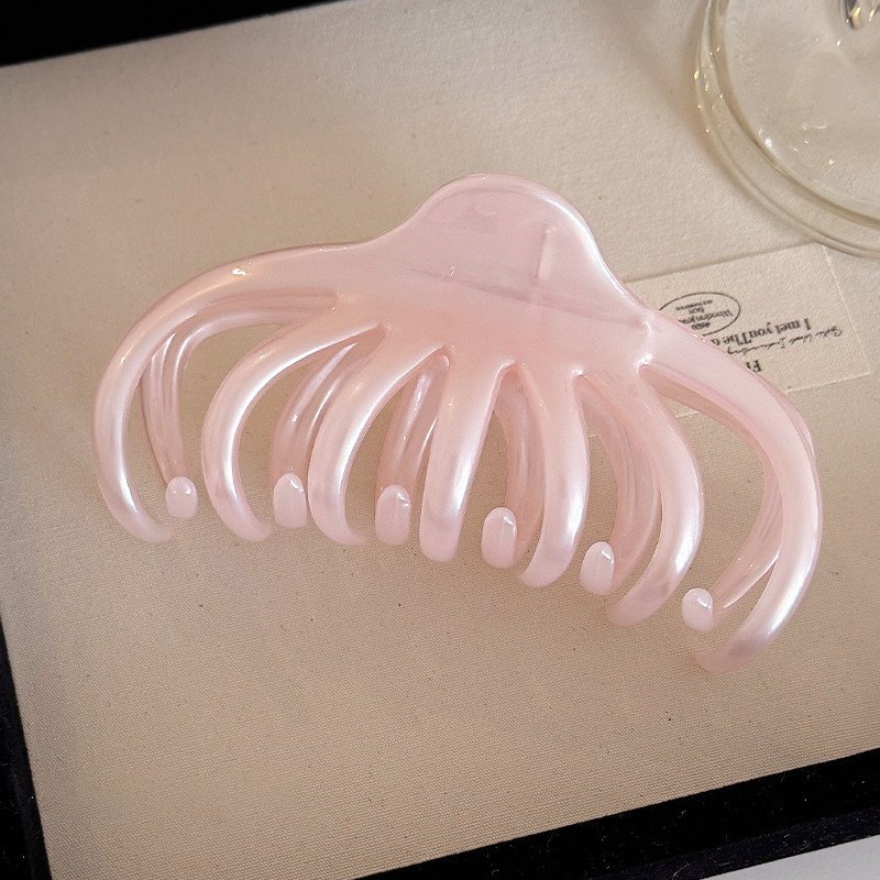 Pearl jelly pink multi-prong hair claw, big clip suitable for thick long hair